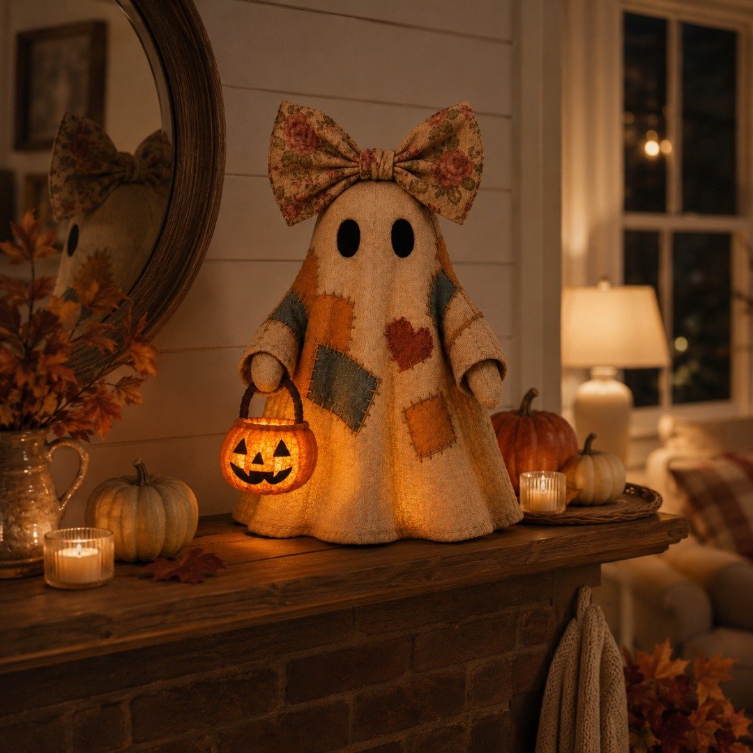 🍂👻 Lighted Vintage Patchwork Ghost
