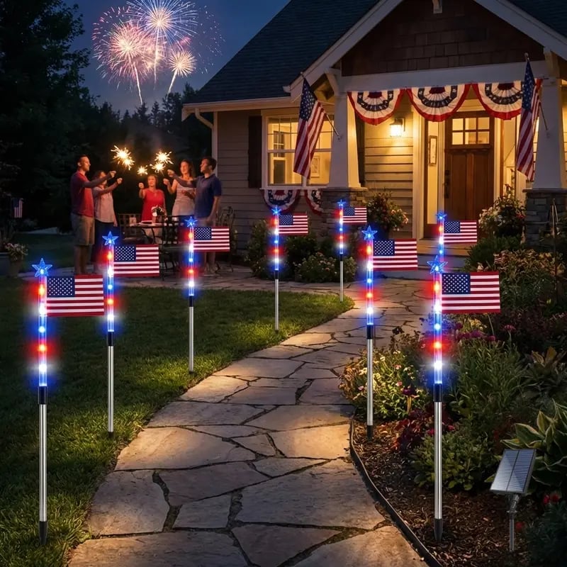 ✨Last Day: 49% OFF🔥8 Solar American Flag Pathway Lights – Red, White & Blue Yard Glow for 250th Independence Celebration 🇺🇸