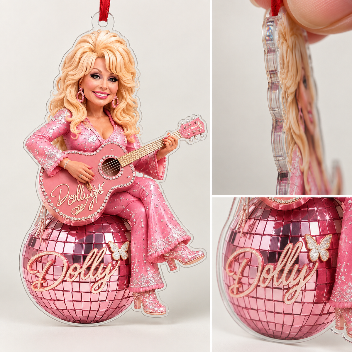 Dolly Acrylic Ornament, Pink Disco Ball Country Music Ornament, Dolly Fan Christmas Gift