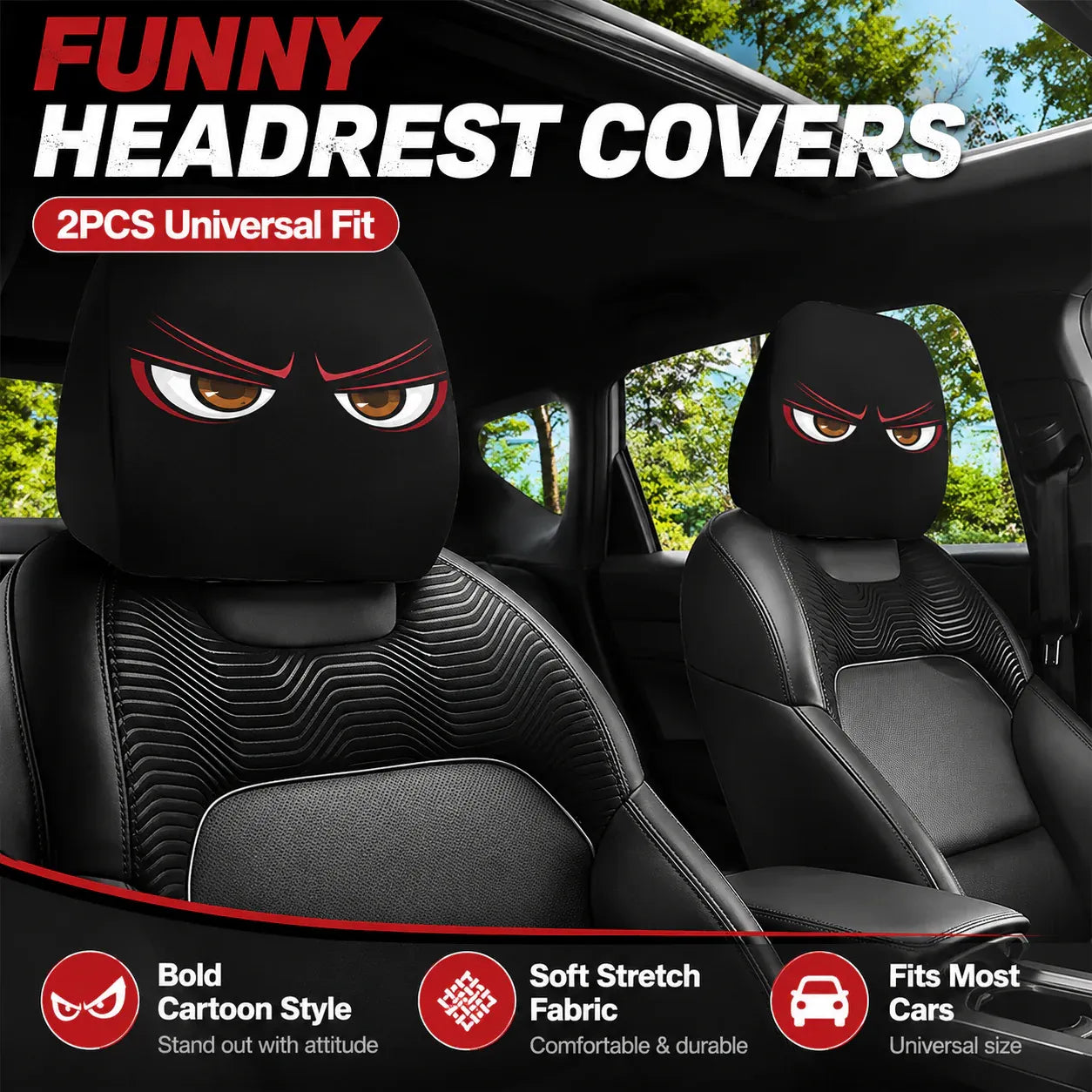 (Halloween 50% Off Sale🔥😆) Funny Cartoon Car Headrest Covers – 2PCS Universal Fit 🚗