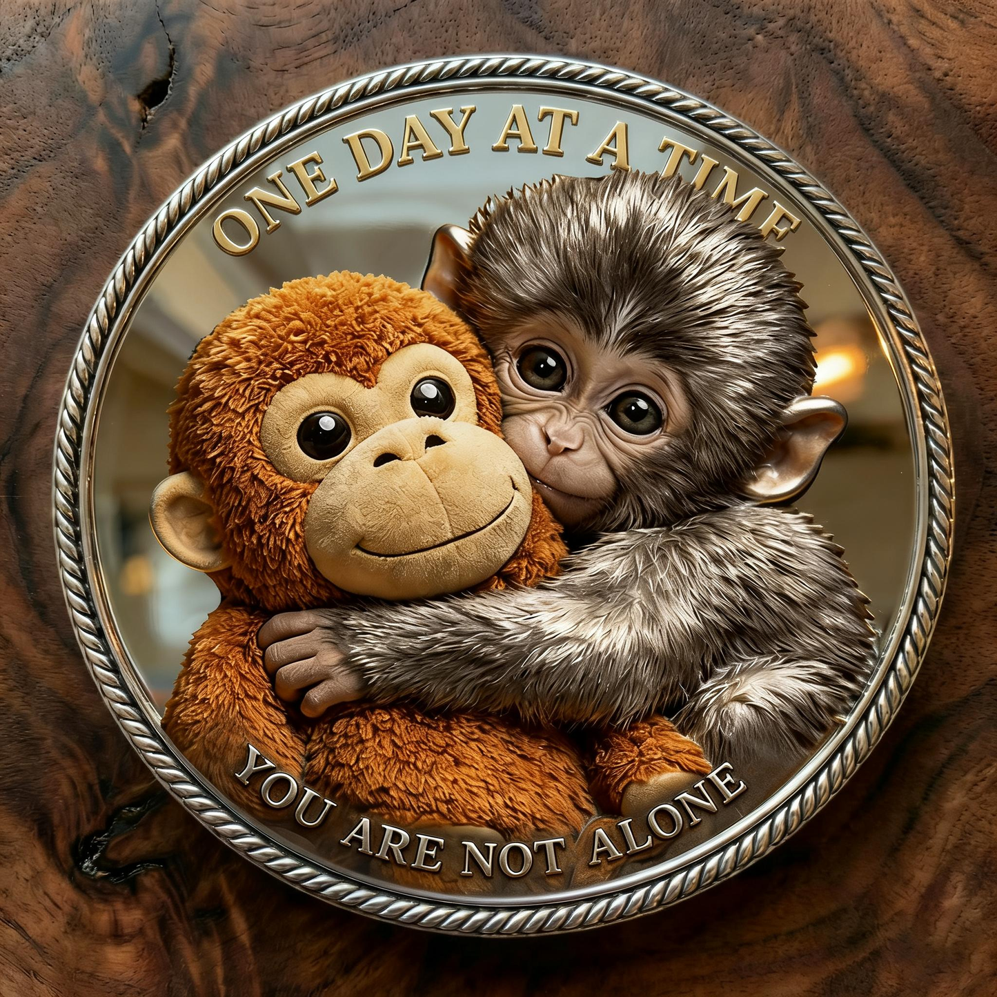 🎀 Warm Companionship Collection｜"ONE DAY AT A TIME" Monkey Keychain + Limited Edition Coin Set