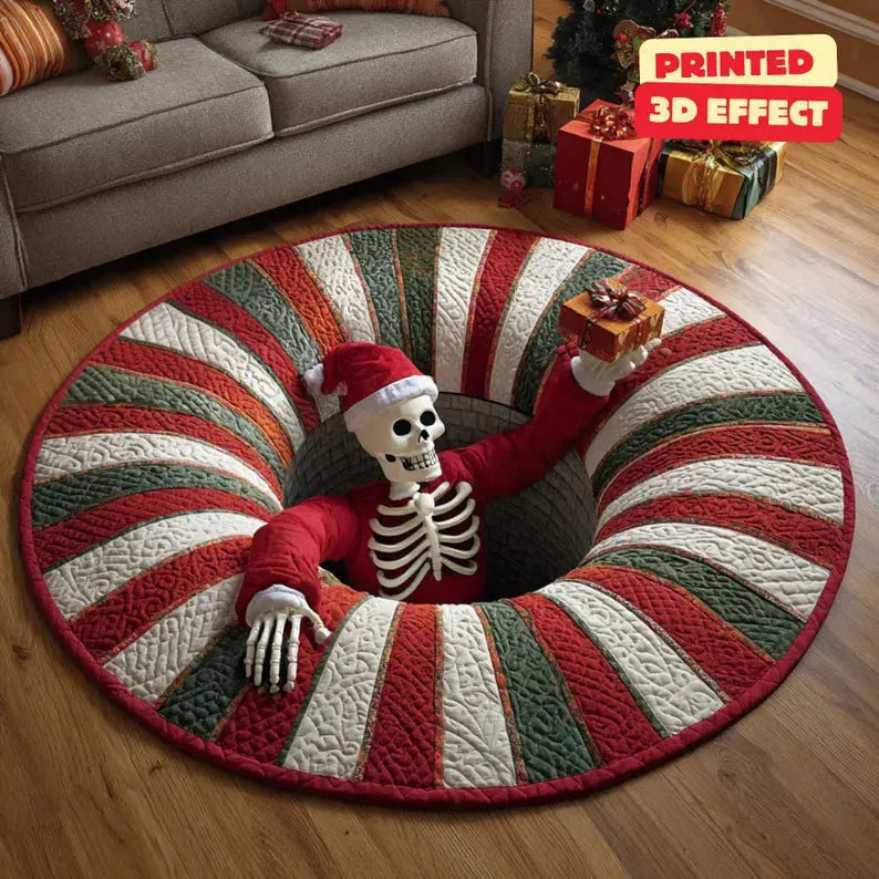 🎃3D Skeleton Vortex Quilted Round Halloween Rug