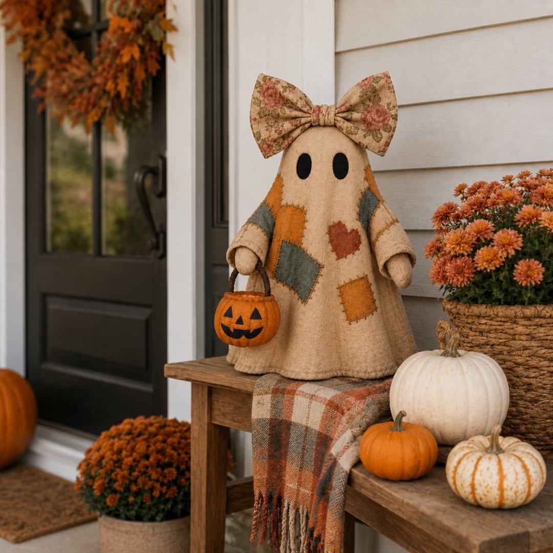 🍂👻 Lighted Vintage Patchwork Ghost