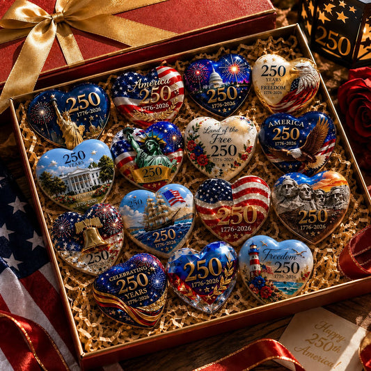 America 250th Anniversary Commemorative Heart Ornament Collection | 15-Piece Patriotic Keepsake Set🎁