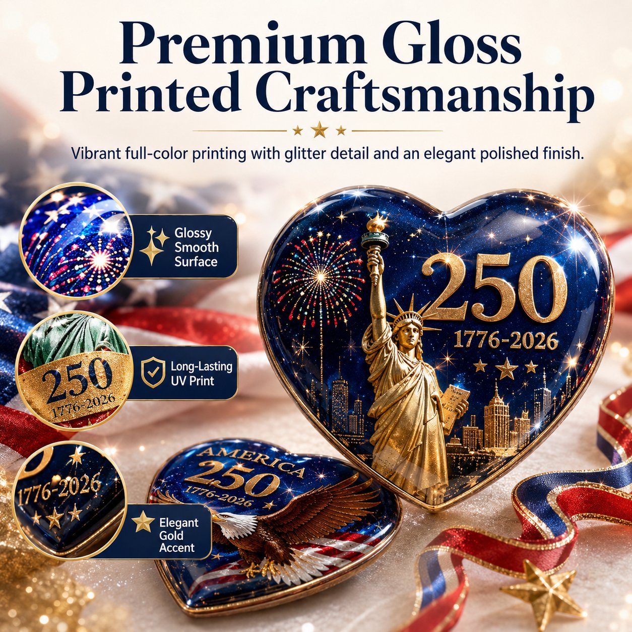 America 250th Anniversary Commemorative Heart Ornament Collection | 15-Piece Patriotic Keepsake Set🎁
