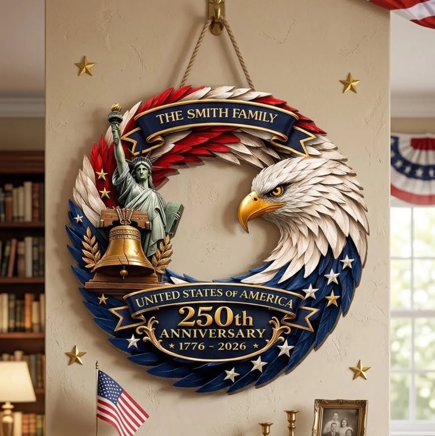 🦅Bald Eagle Patriotic Wood Sign - America 250th Anniversary Gifts For Mom, Dad, Brother, Sister, Kids