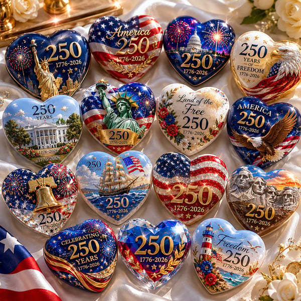 America 250th Anniversary Commemorative Heart Ornament Collection | 15-Piece Patriotic Keepsake Set🎁