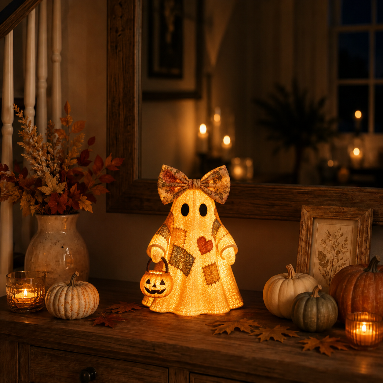 🍂👻 Lighted Vintage Patchwork Ghost