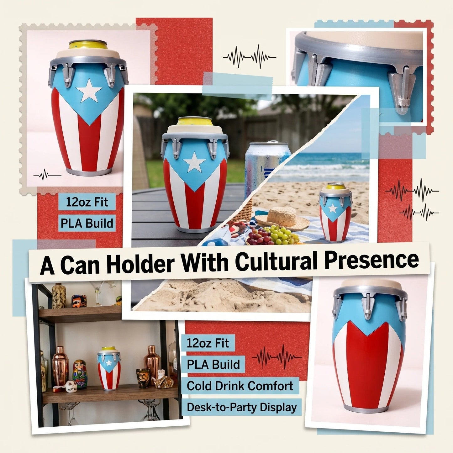🔥 🔥 Conga-Style Can Holder – Celebrate Caribbean Pride, One Sip at a Time