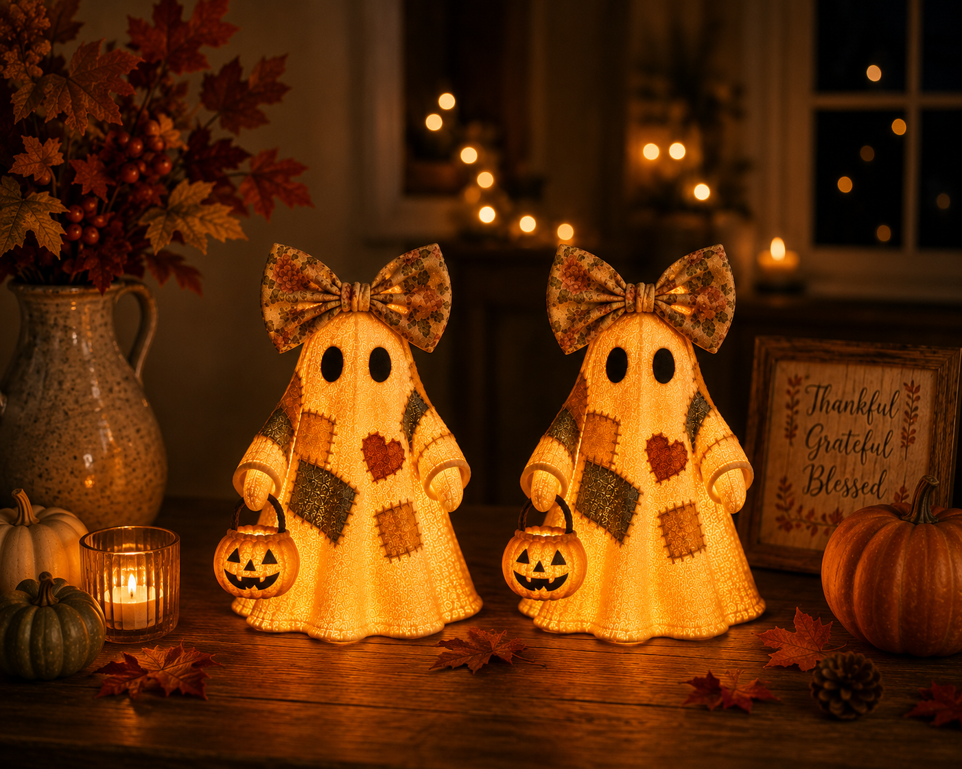 🍂👻 Lighted Vintage Patchwork Ghost