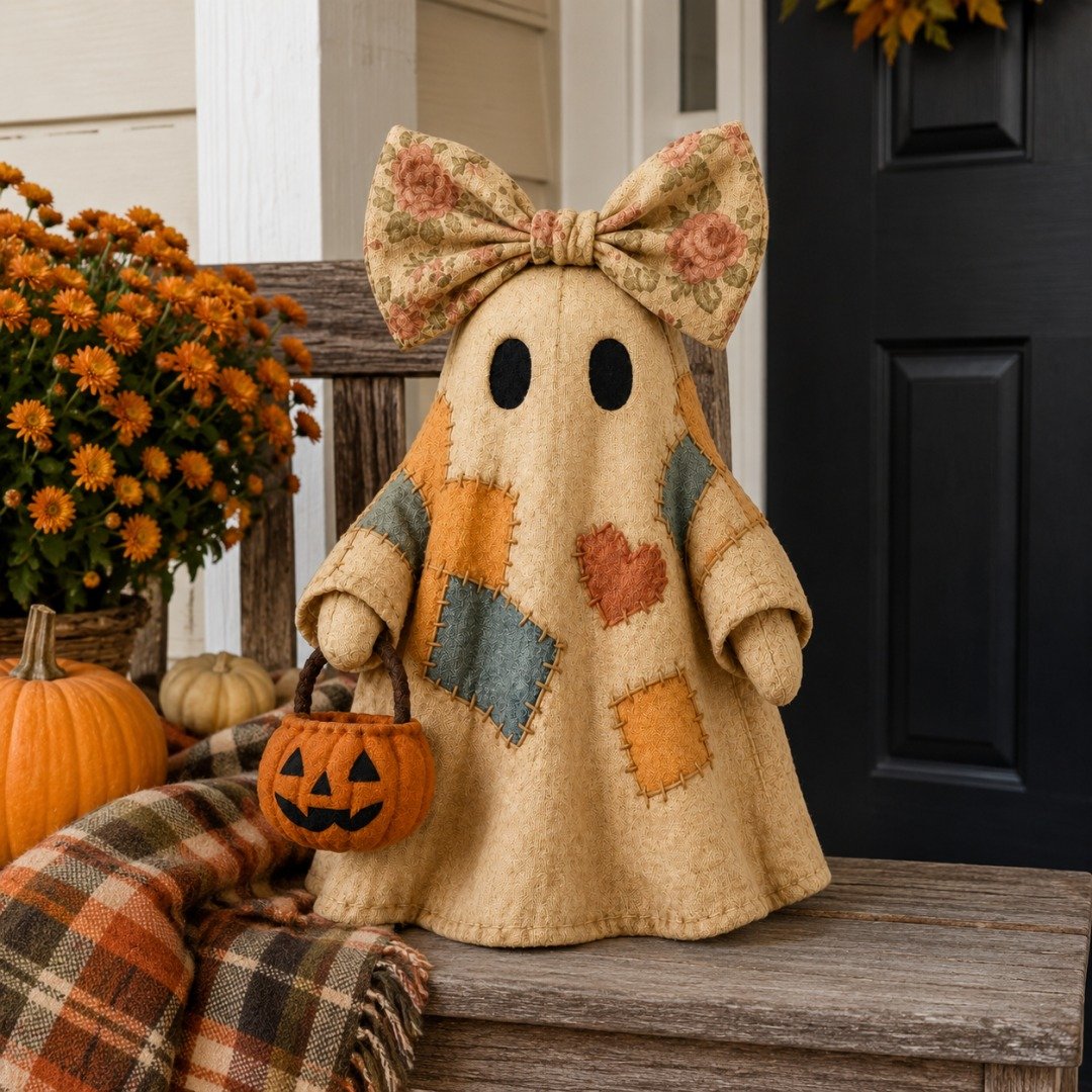 🍂👻 Lighted Vintage Patchwork Ghost