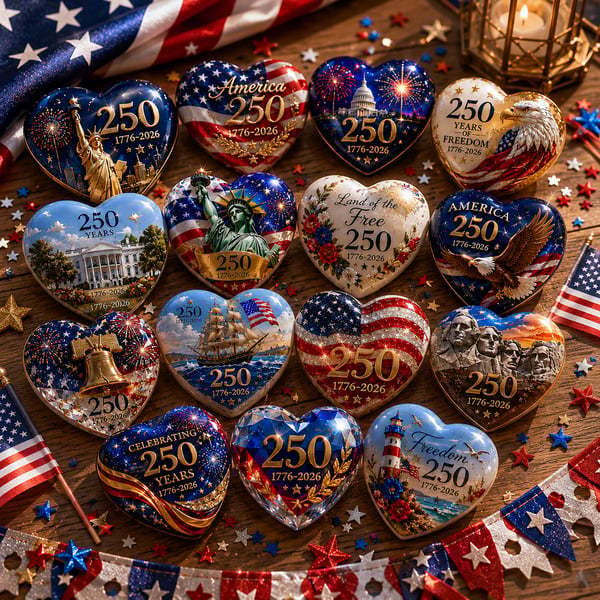 America 250th Anniversary Commemorative Heart Ornament Collection | 15-Piece Patriotic Keepsake Set🎁