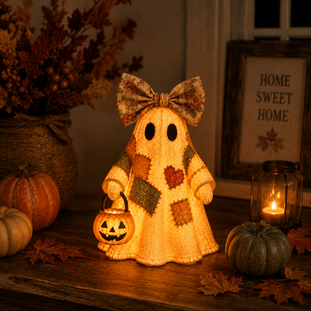 🍂👻 Lighted Vintage Patchwork Ghost