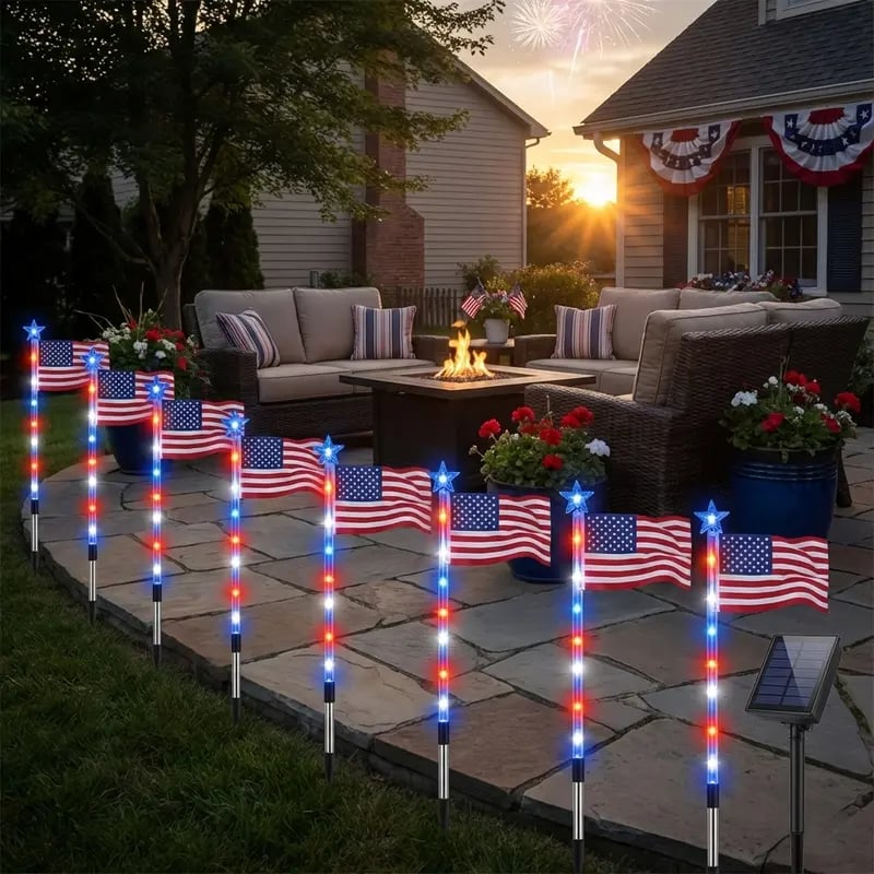 ✨Last Day: 49% OFF🔥8 Solar American Flag Pathway Lights – Red, White & Blue Yard Glow for 250th Independence Celebration 🇺🇸