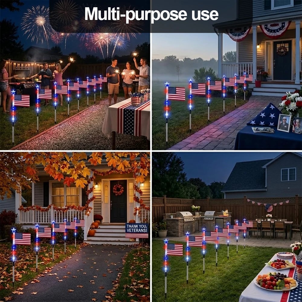 ✨Last Day: 49% OFF🔥8 Solar American Flag Pathway Lights – Red, White & Blue Yard Glow for 250th Independence Celebration 🇺🇸