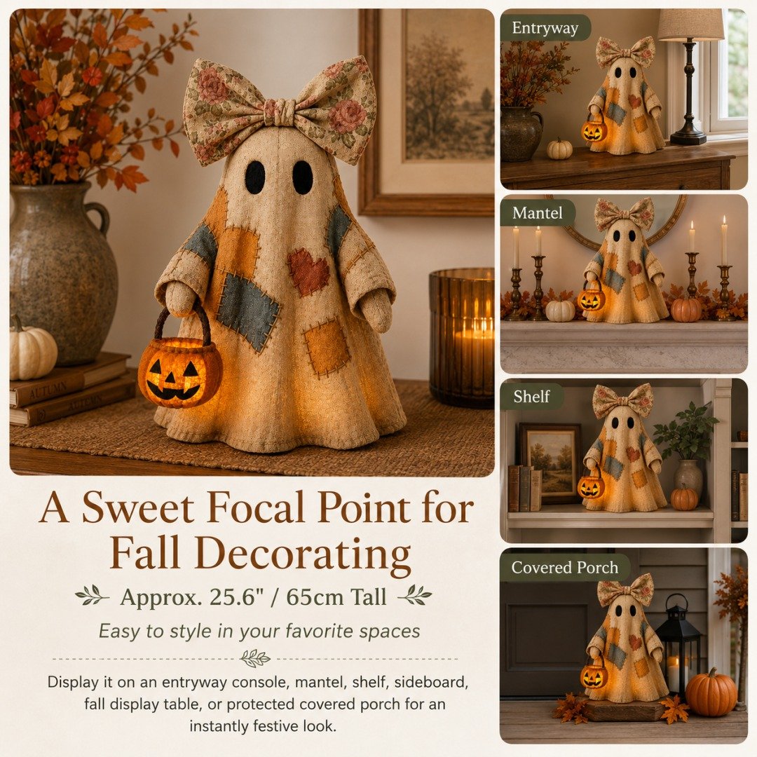🍂👻 Lighted Vintage Patchwork Ghost