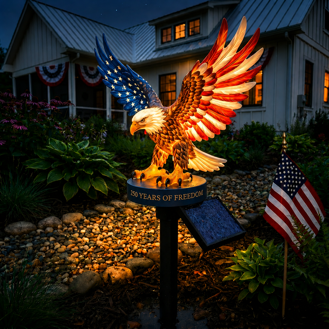 🦅 Solar Eagle Garden Light – A Glowing Tribute to American Freedom