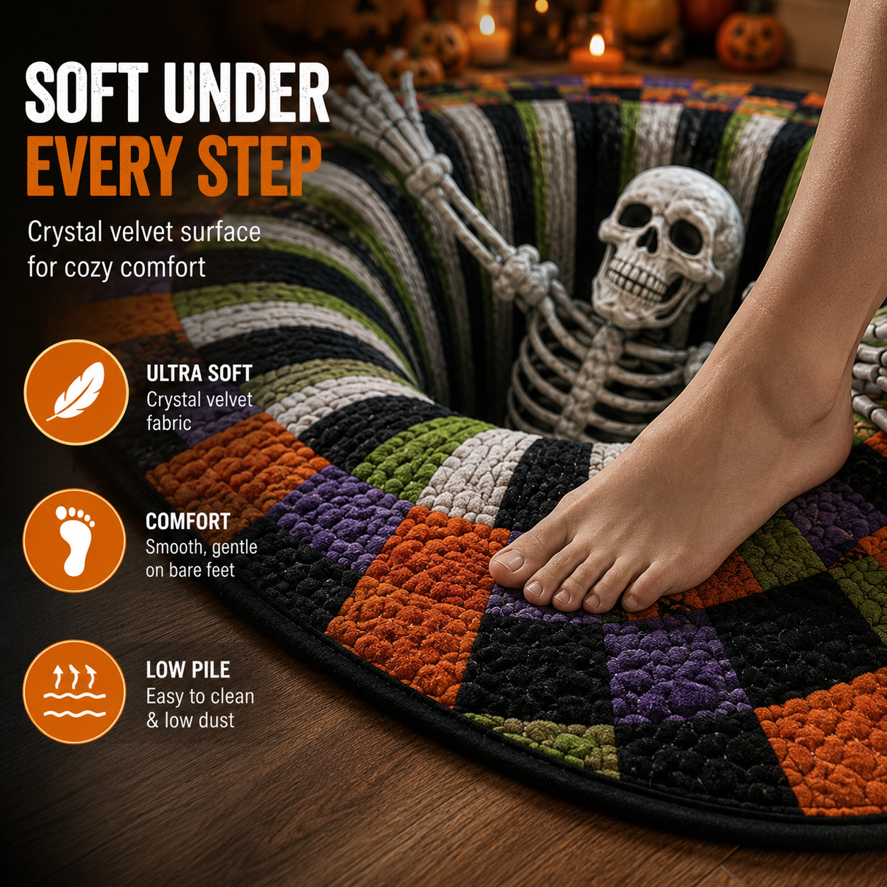 🎃3D Skeleton Vortex Quilted Round Halloween Rug