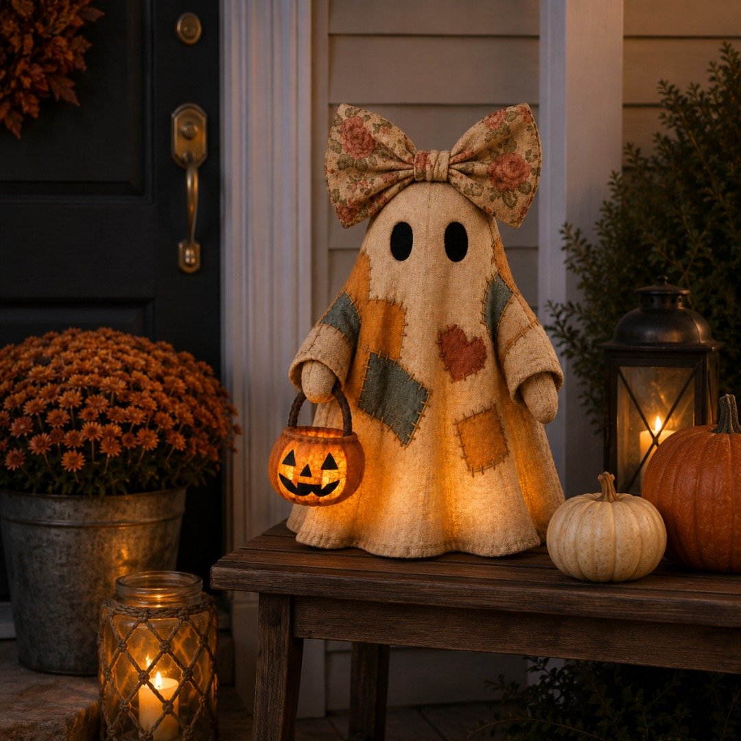 🍂👻 Lighted Vintage Patchwork Ghost