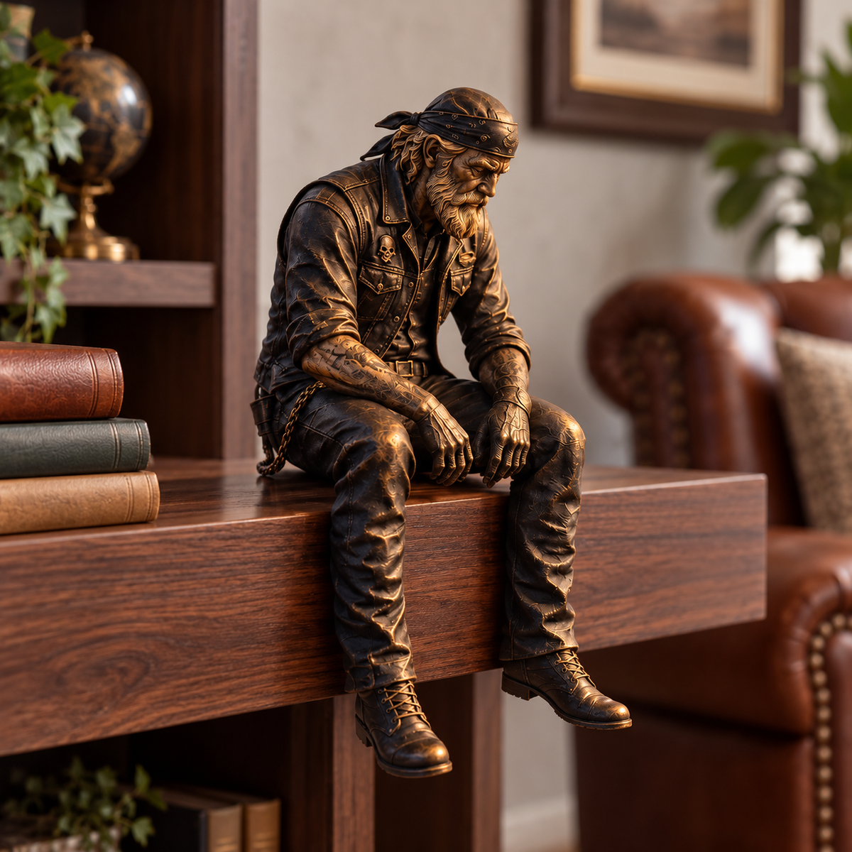 Old Biker Soul Shelf Sitter Collection – Rustic Motorcycle Rider Figurines for Men