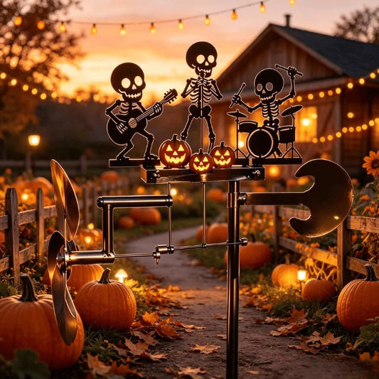 🔥HOT SALE 49% OFF💀🎃Halloween Skeleton Metal Drummer Kinetic Wind Spinner