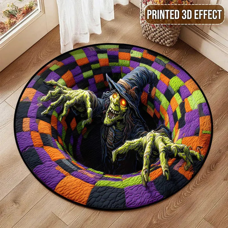🎃3D Skeleton Vortex Quilted Round Halloween Rug
