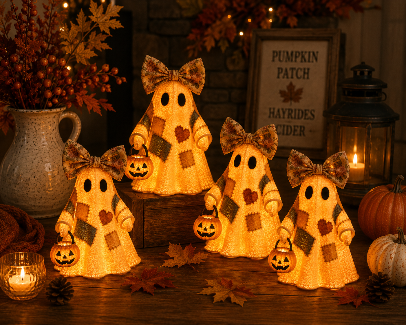 🍂👻 Lighted Vintage Patchwork Ghost