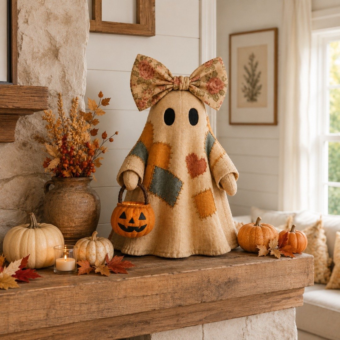 🍂👻 Lighted Vintage Patchwork Ghost