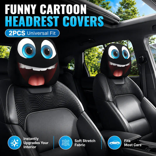 (Halloween 50% Off Sale🔥😆) Funny Cartoon Car Headrest Covers – 2PCS Universal Fit 🚗